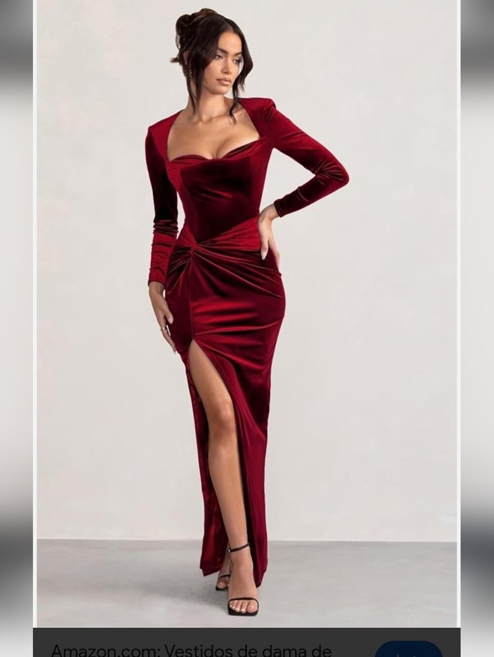 Women’s Burgundy Velvet Long Sleeve Evening Dress